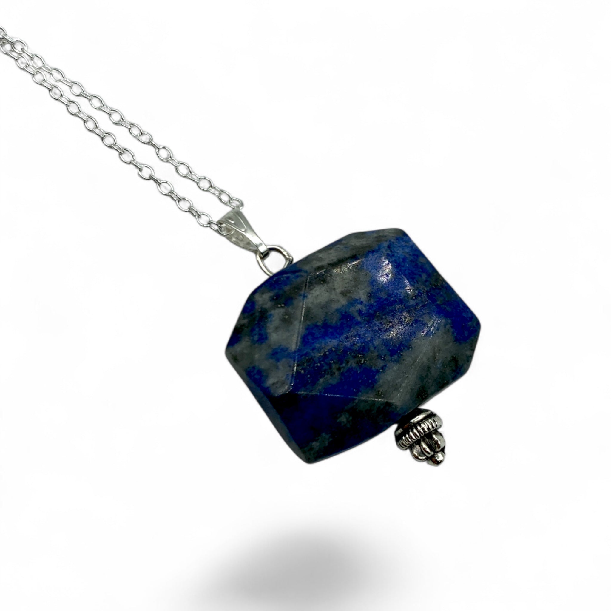 Necklace - Lapis Lazuli Flat Hexagonal (Silver Coloured) $30
